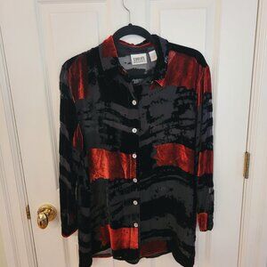 Chico's Size 2 Silk & Velvet button down